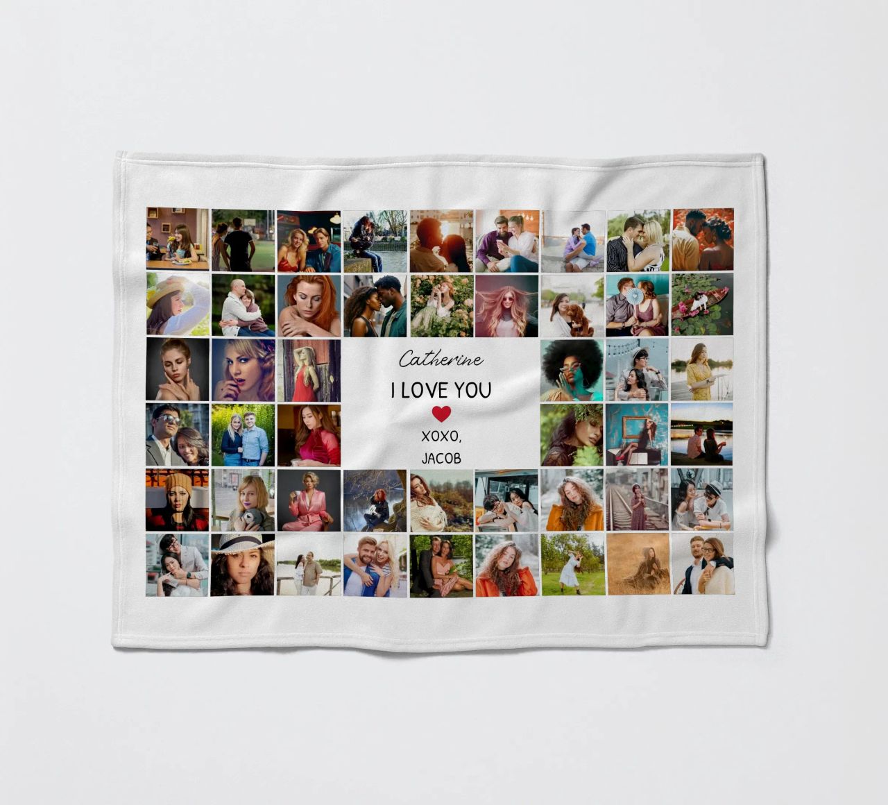 Gepersonaliseerde ik hou van je Valentijn fotocollage op maat 48 fleecedeken van Personalized Art