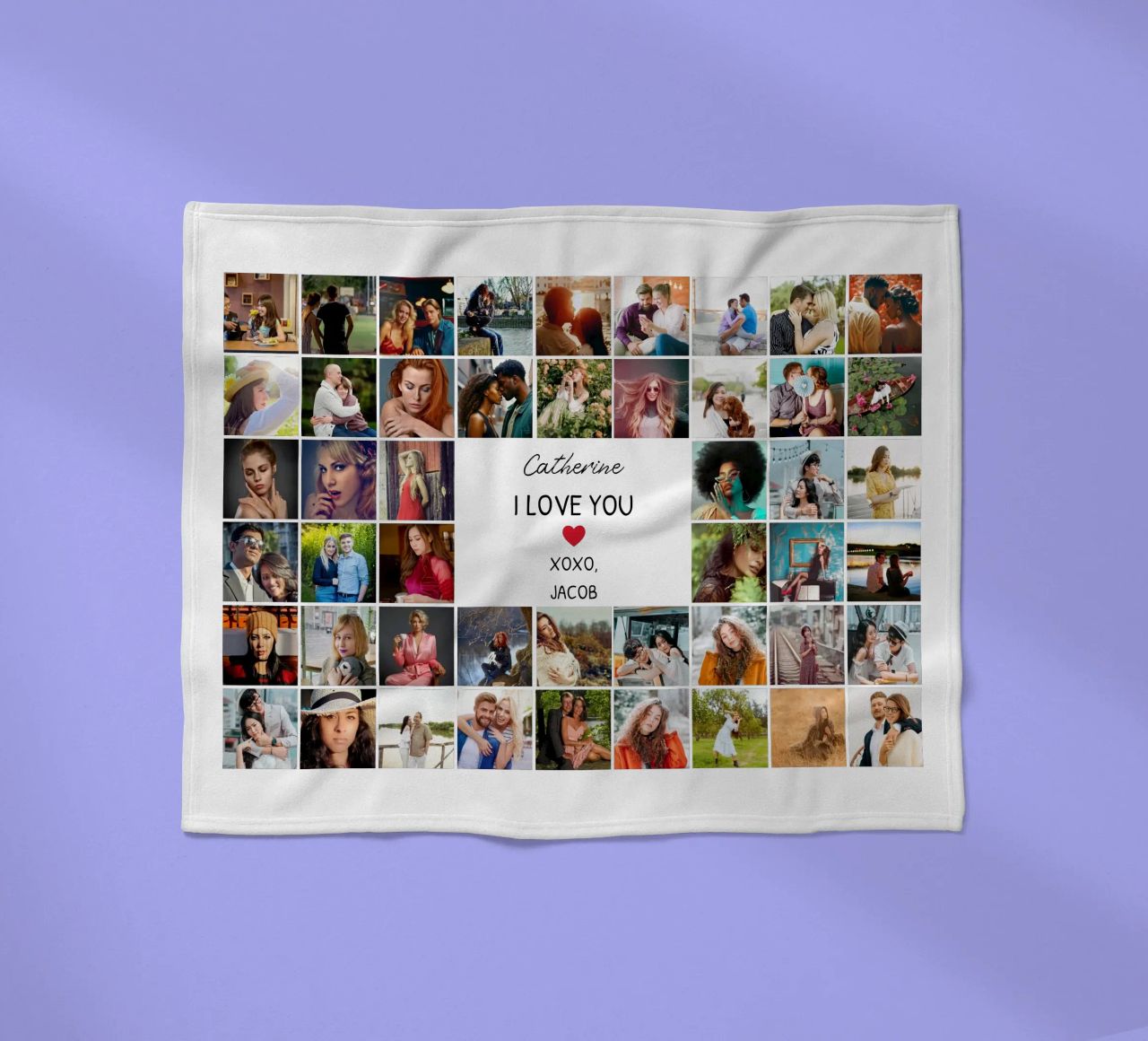 Gepersonaliseerde ik hou van je Valentijn fotocollage op maat 48 fleecedeken van Personalized Art