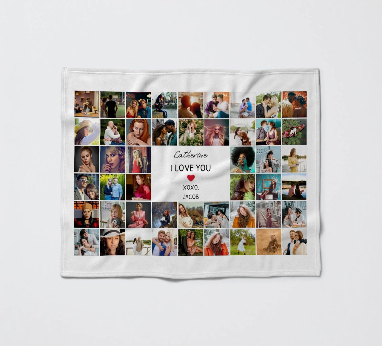 Gepersonaliseerde ik hou van je Valentijn fotocollage op maat 48 fleecedeken van Personalized Art