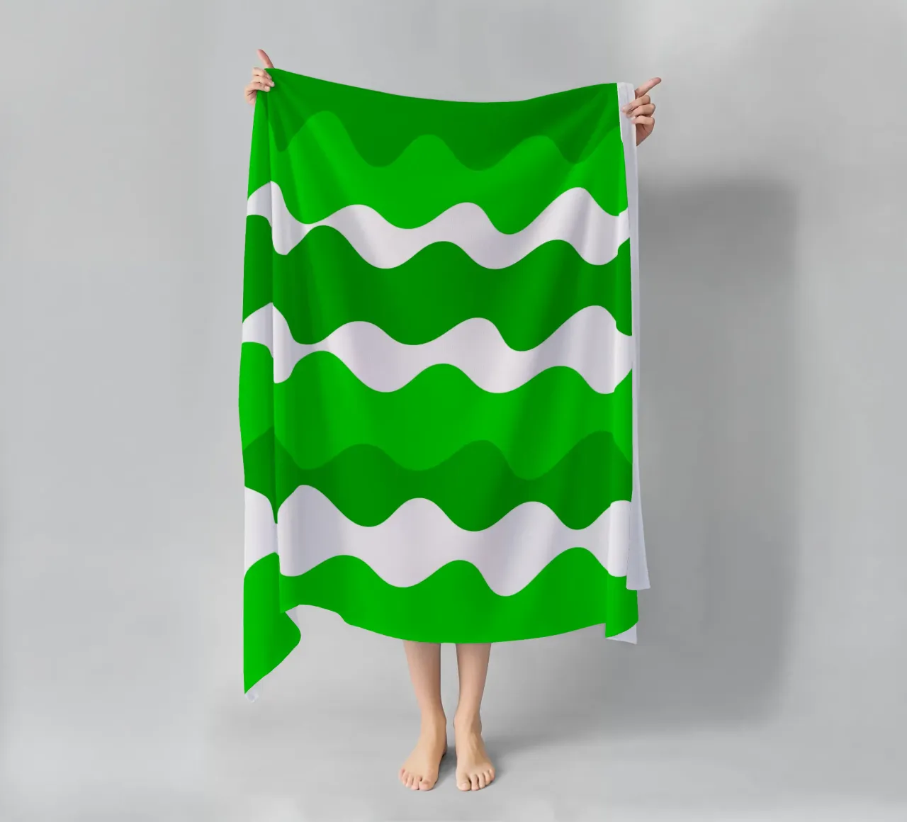Green horizontal wavy gradient telo mare da baobabprintstore