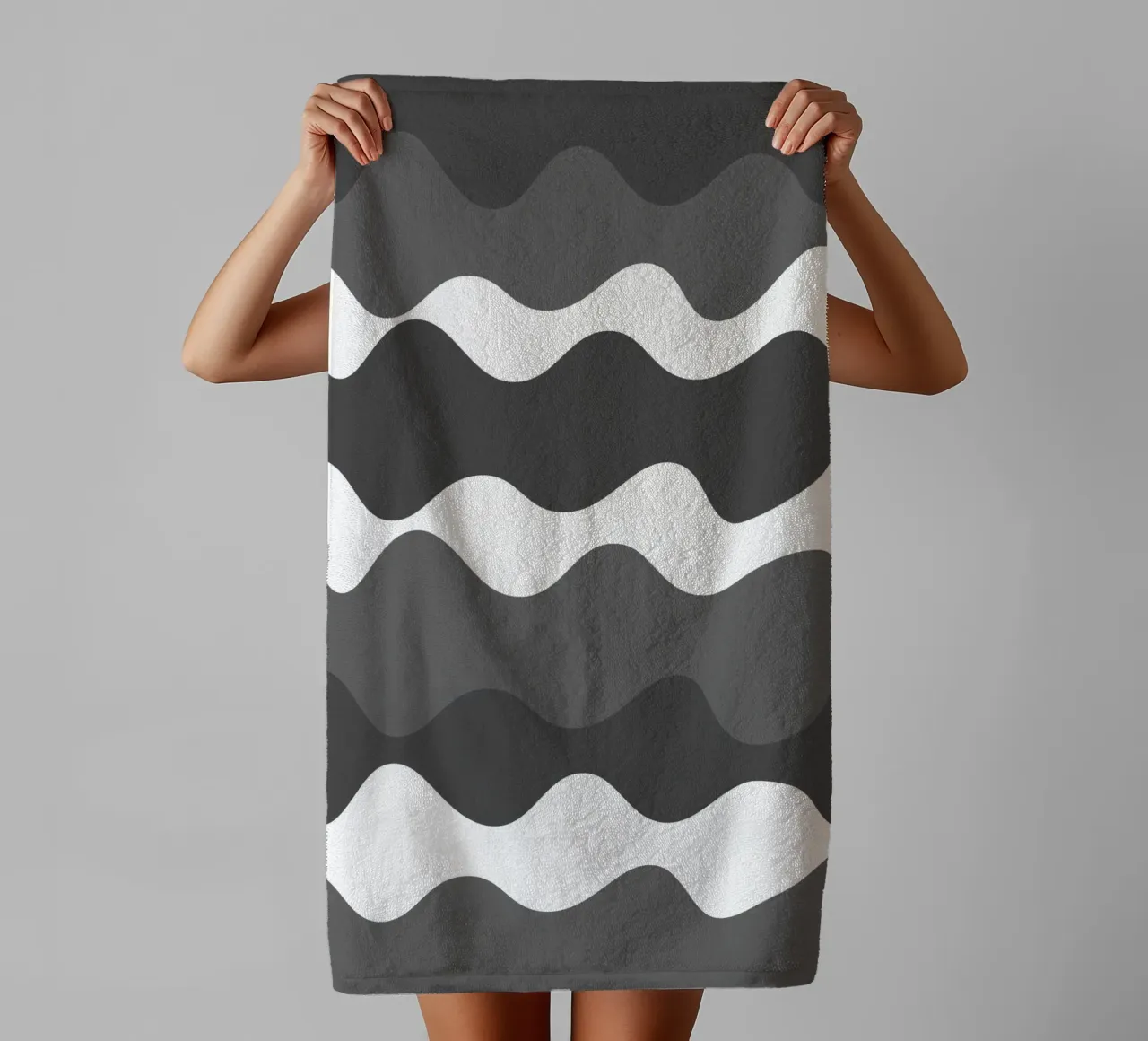 Grey horizontal wavy gradient towel by baobabprintstore