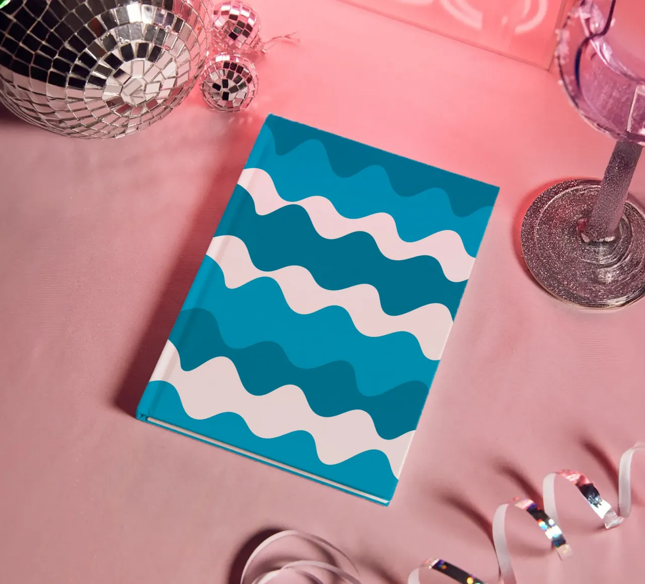 Blue horizontal wavy gradient notebook by baobabprintstore