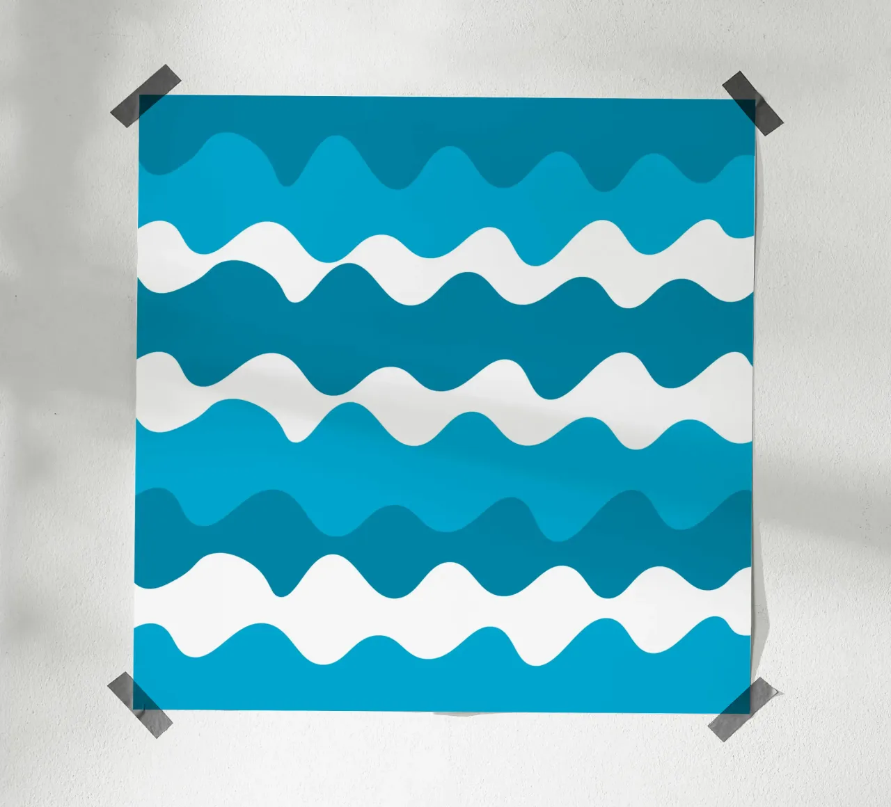 Blue horizontal wavy gradient poster da baobabprintstore