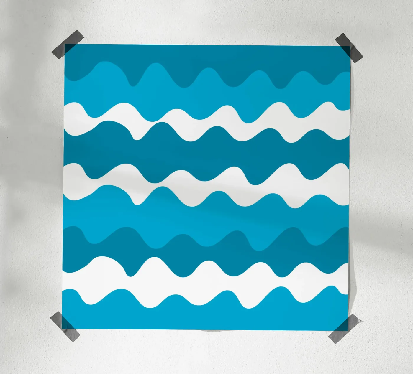 Blue horizontal wavy gradient poster van baobabprintstore