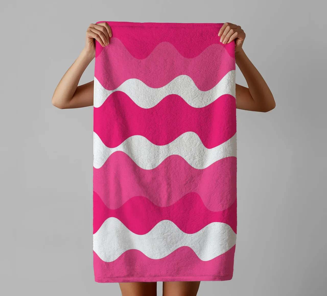 Pink horizontal wavy gradient asciugamano da bagno da baobabprintstore