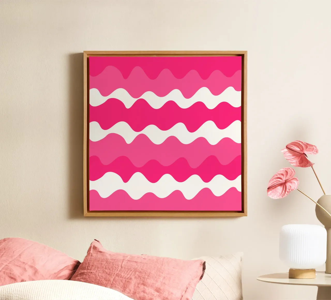 Pink horizontal wavy gradient canvas by baobabprintstore