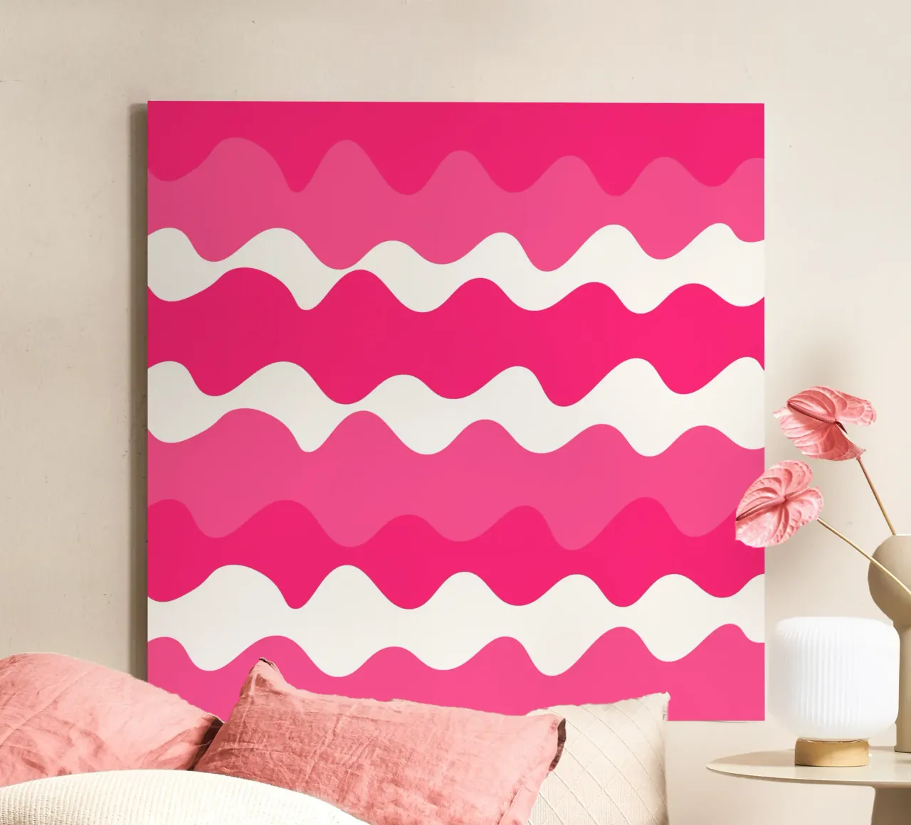 Pink horizontal wavy gradient canvas by baobabprintstore