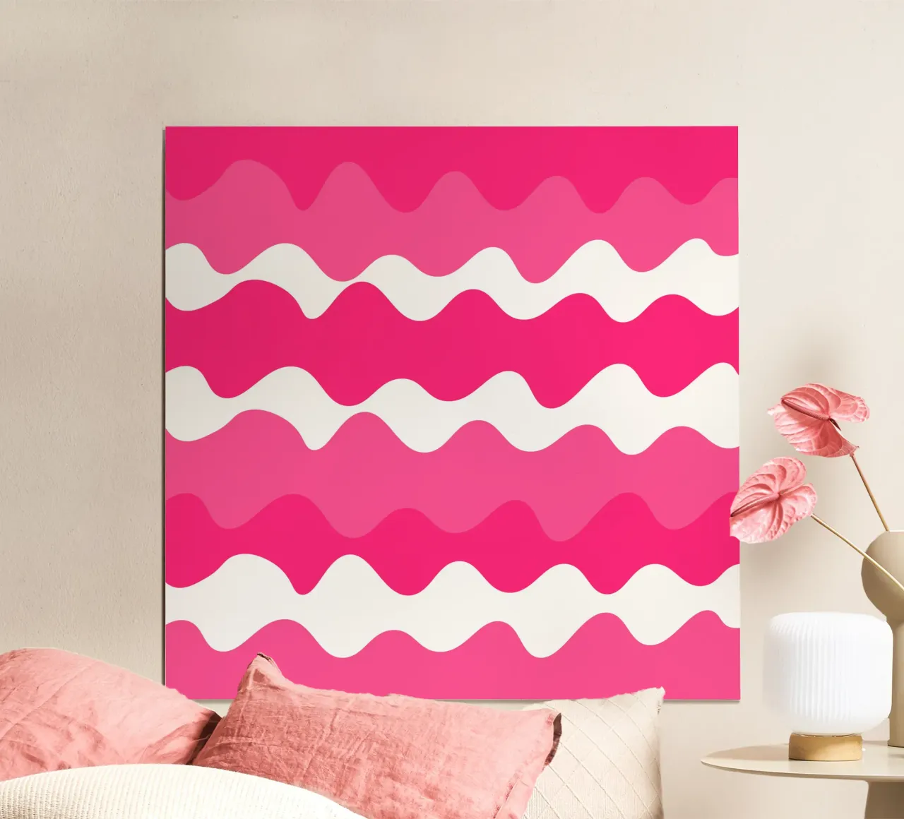 Pink horizontal wavy gradient poster da baobabprintstore
