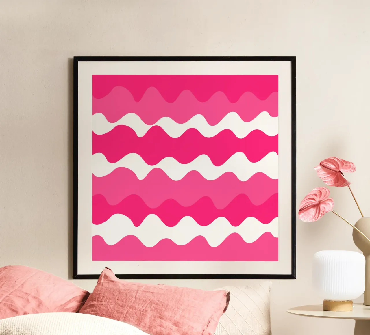 Pink horizontal wavy gradient poster da baobabprintstore