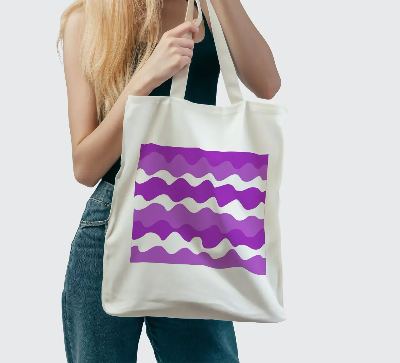 Purple horizontal wavy gradient borsa in juta da baobabprintstore