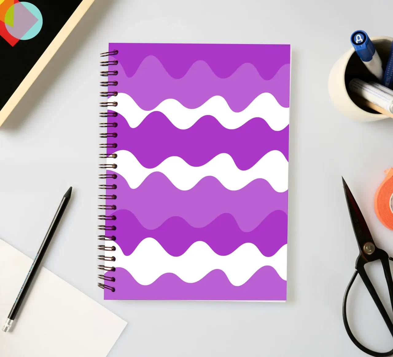 Purple horizontal wavy gradient spiral notebook by baobabprintstore