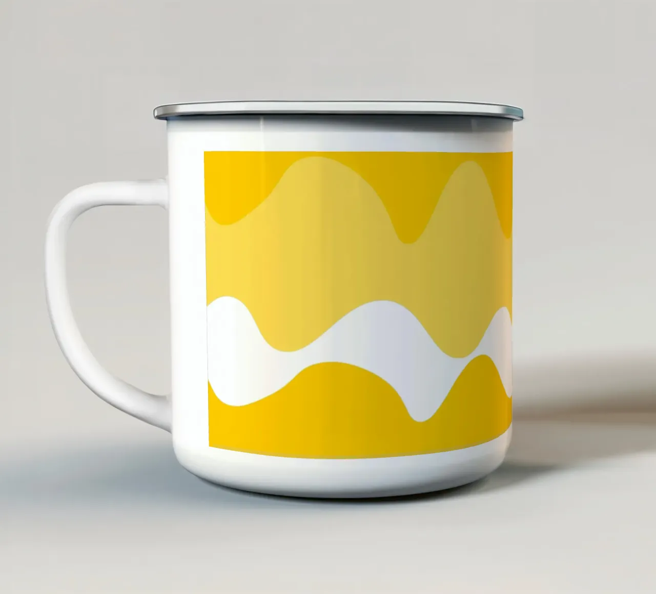 Yellow horizontal wavy gradient emaille mok van baobabprintstore
