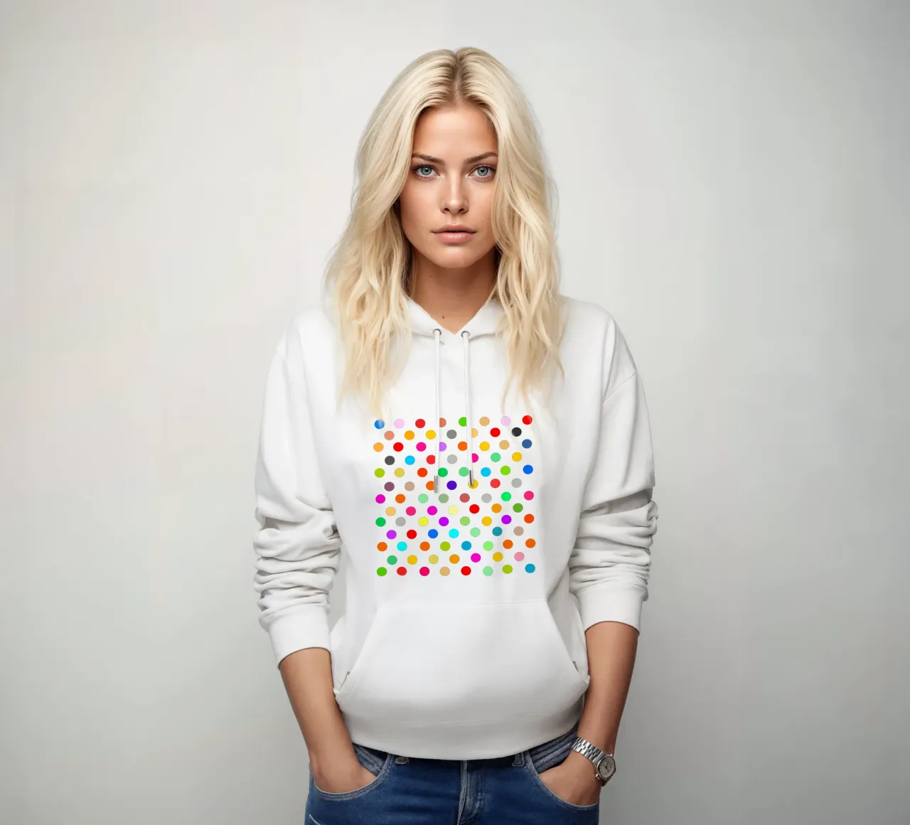 Bright polka dot pattern felpa con cappuccio da baobabprintstore