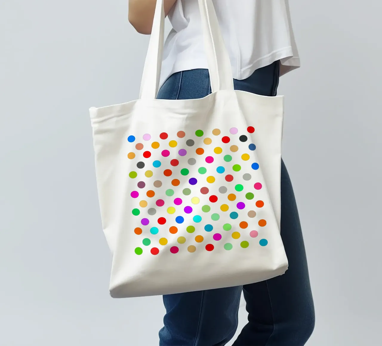 Bright polka dot pattern borsa in juta da baobabprintstore