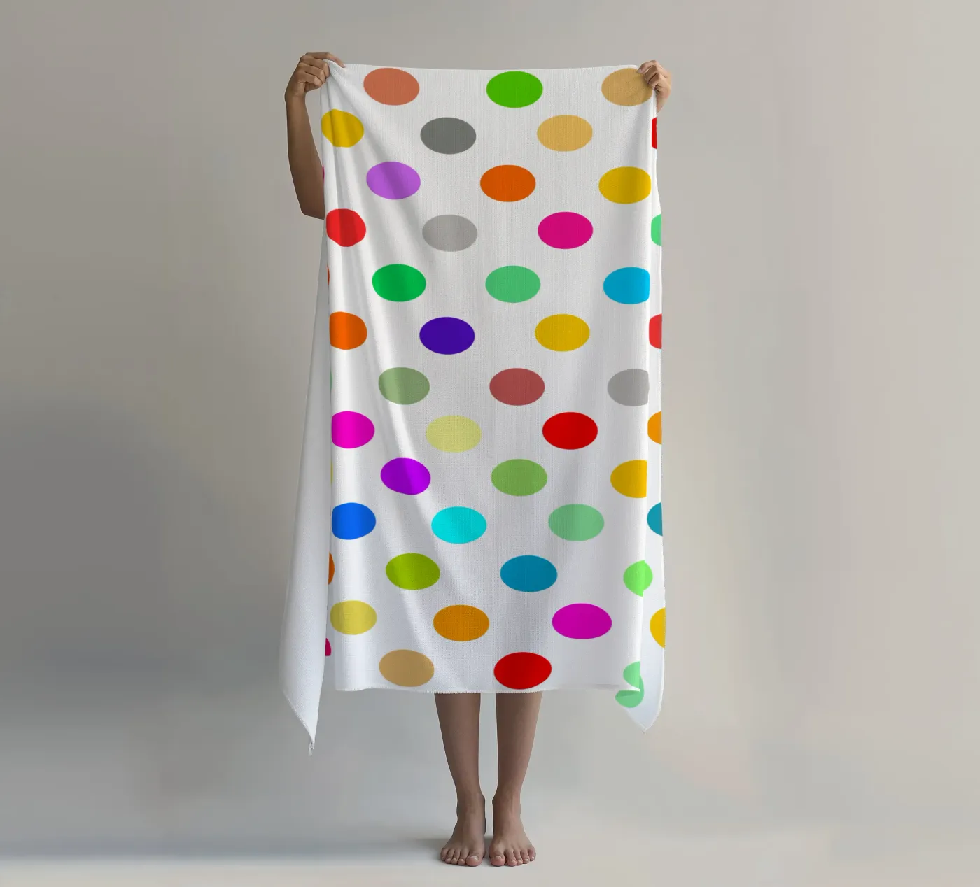 Bright polka dot pattern beach towel by baobabprintstore