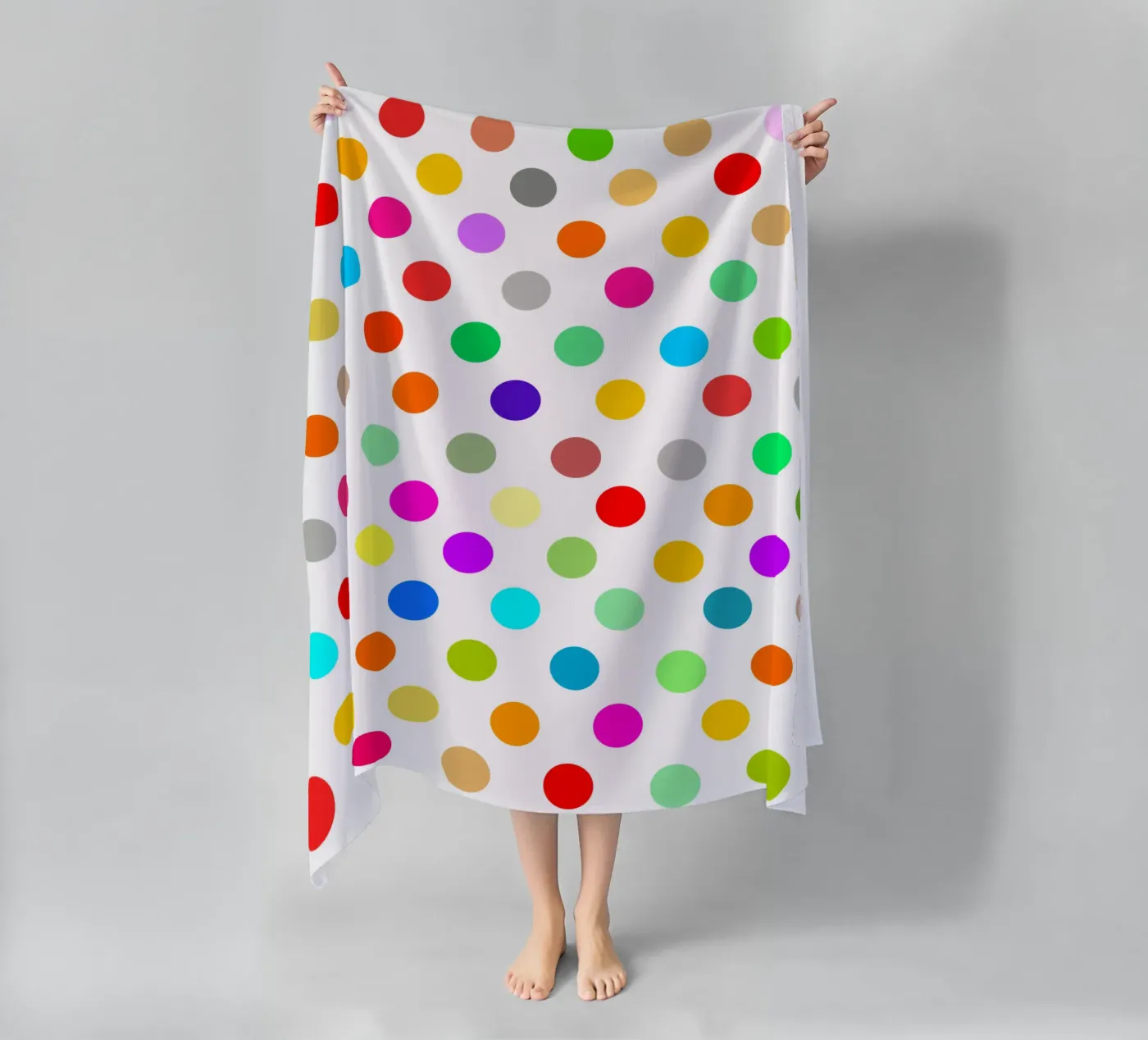 Bright polka dot pattern beach towel by baobabprintstore