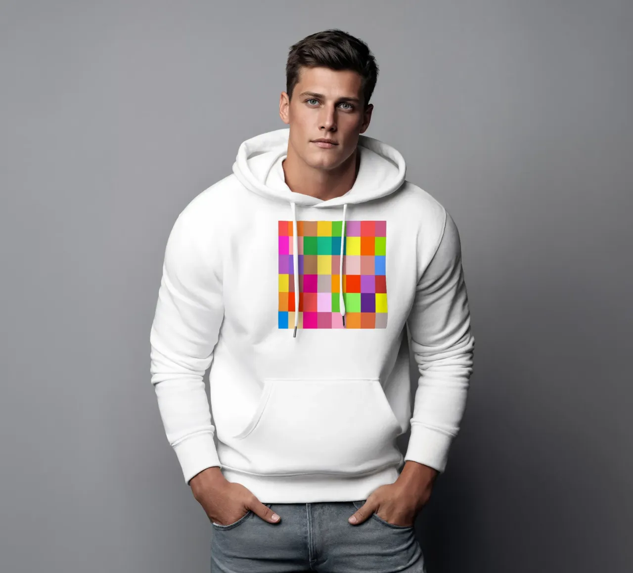 Colorful retro squares pattern sudadera con capucha de baobabprintstore