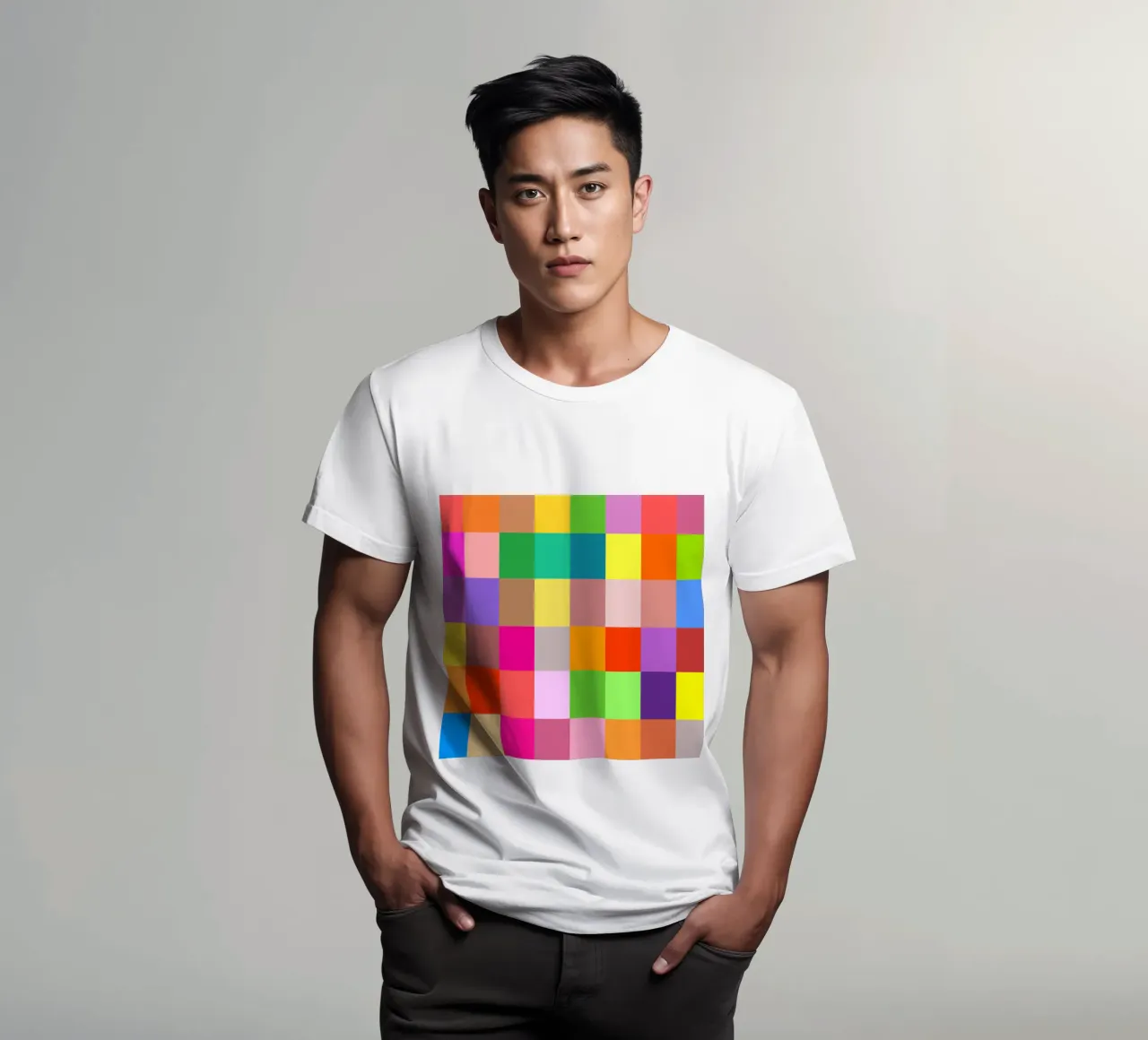 Colorful retro squares pattern t-shirt da baobabprintstore