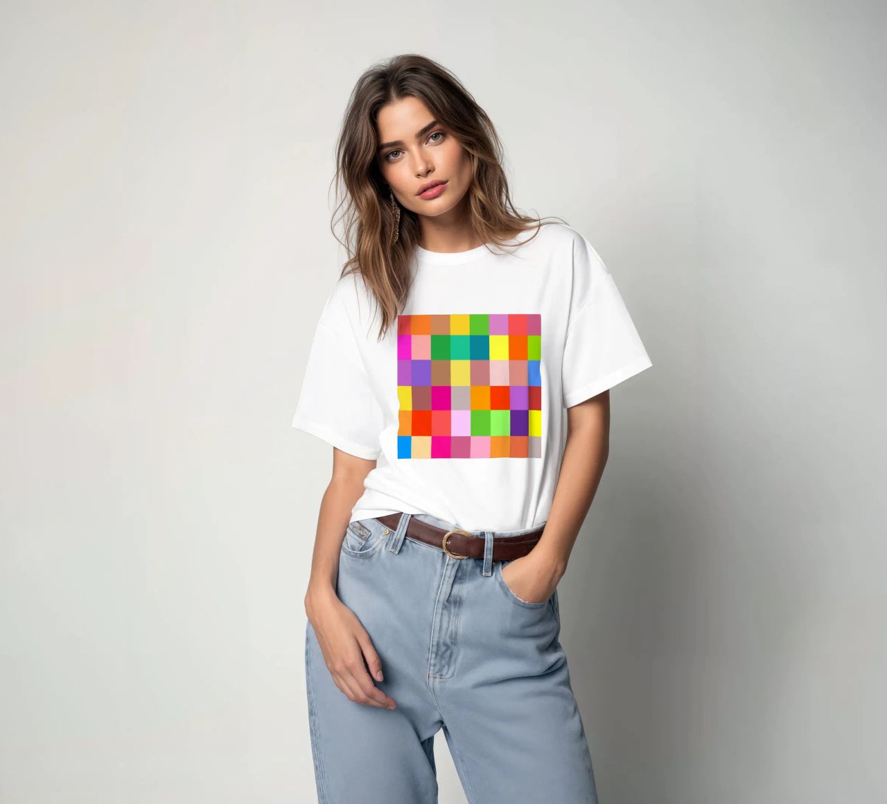 Colorful retro squares pattern t-shirt da baobabprintstore