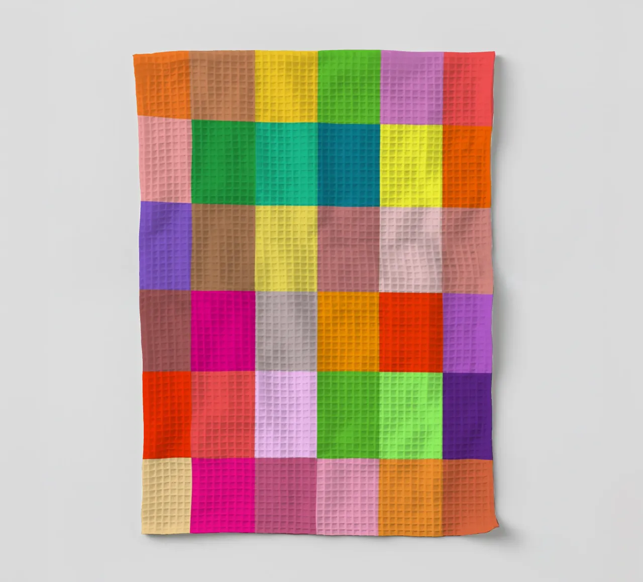 Colorful retro squares pattern tea towel by baobabprintstore