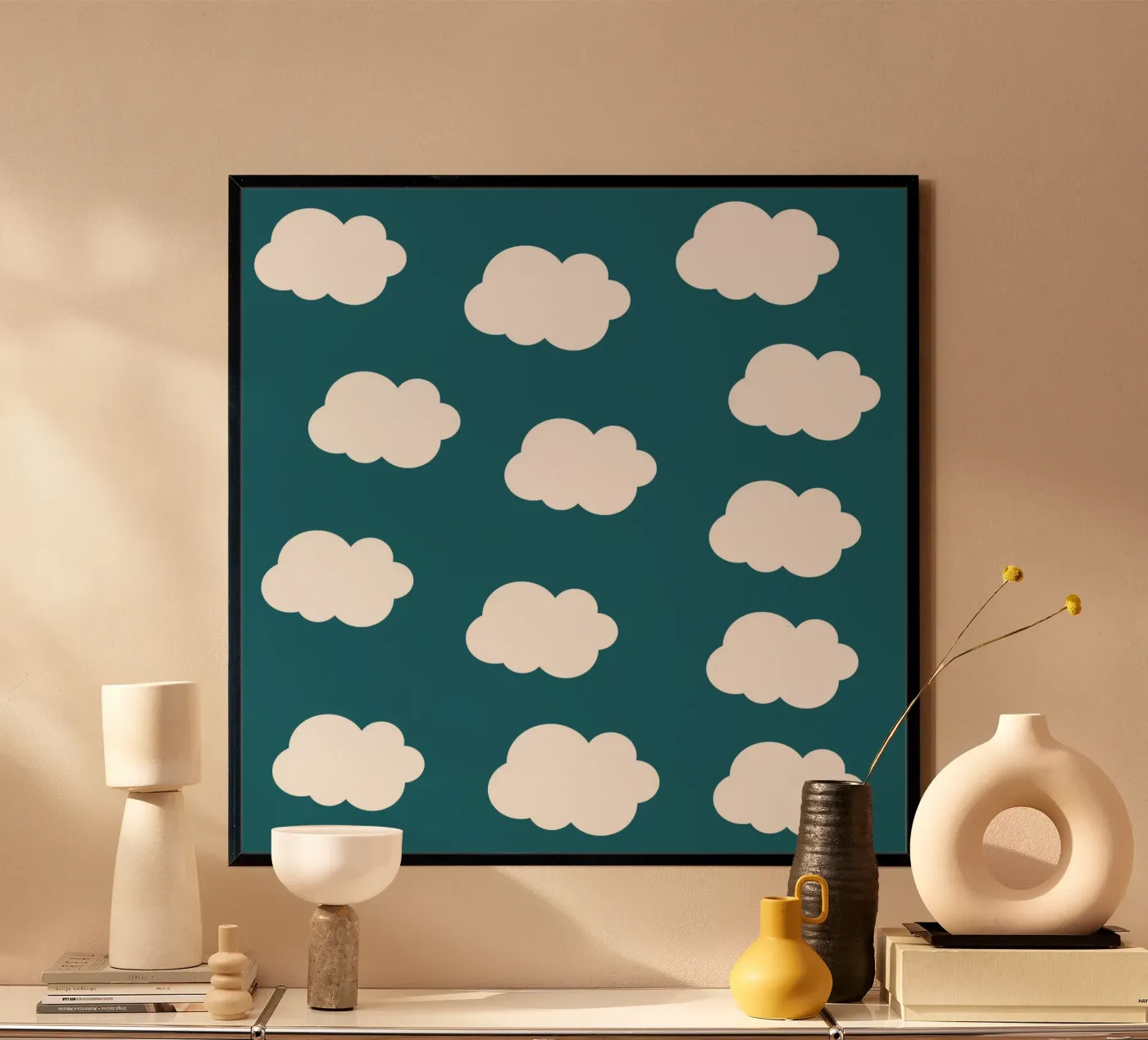 Cute puffy clouds poster by baobabprintstore