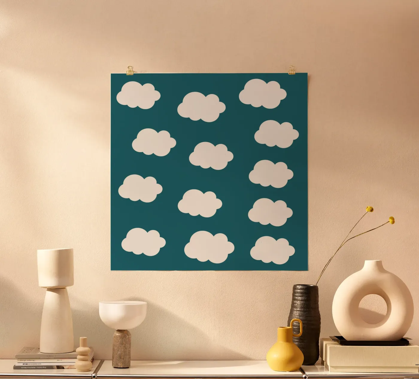 Cute puffy clouds poster by baobabprintstore
