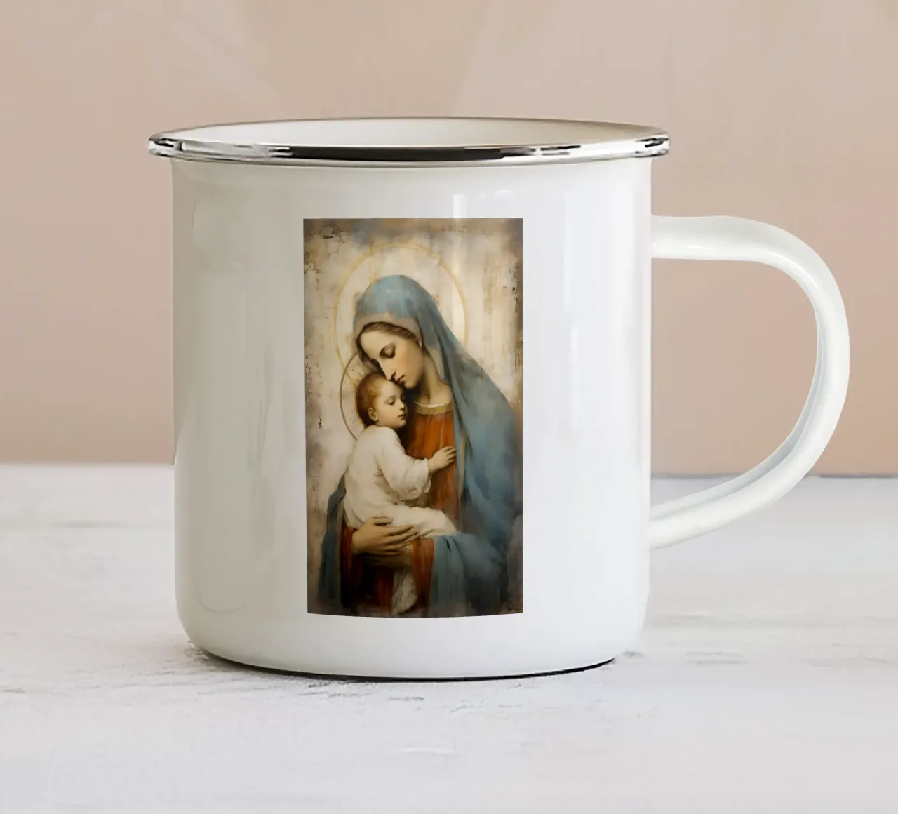 Vergine Maria con bambino tazza in smalto da Carinaprint
