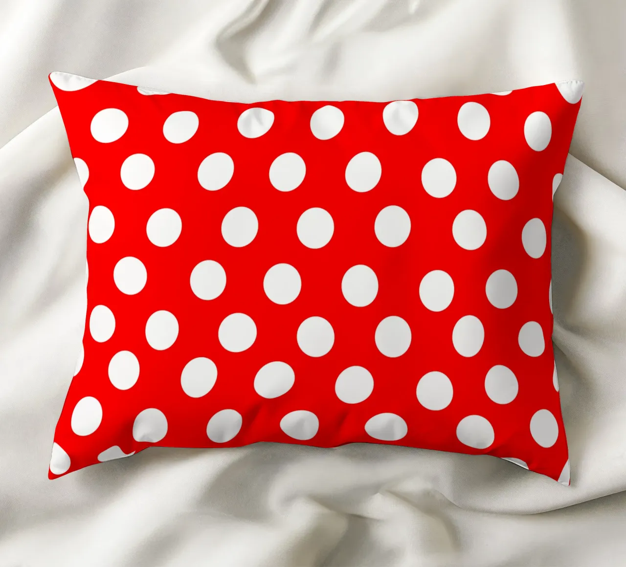 Red polka dots pattern decorative cushion by baobabprintstore