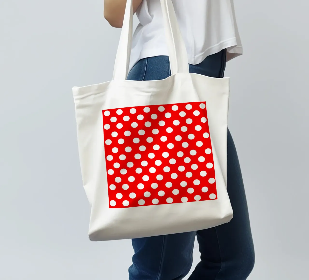 Red polka dots pattern borsa in juta da baobabprintstore