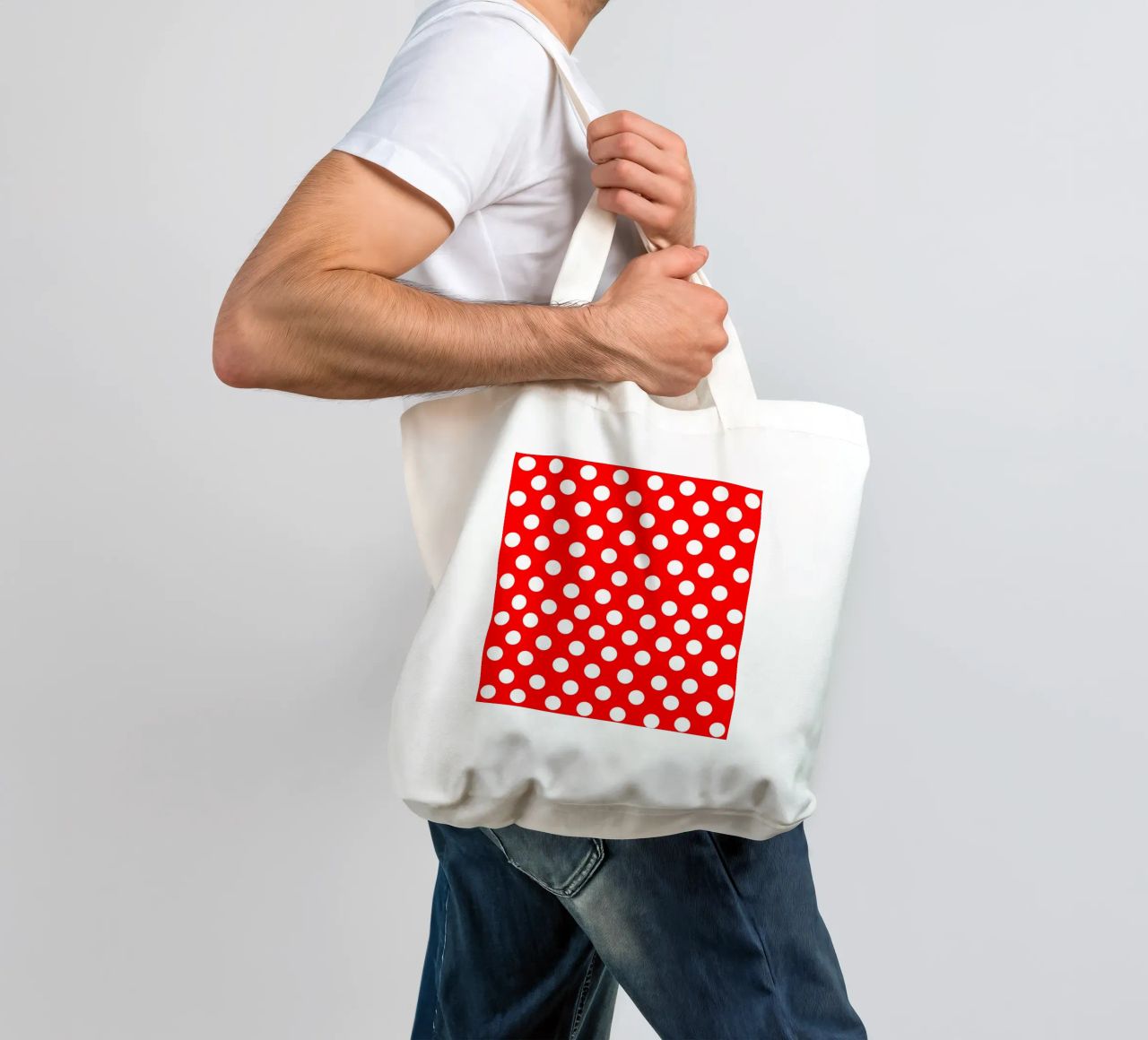 Red polka dots pattern borsa in juta da baobabprintstore