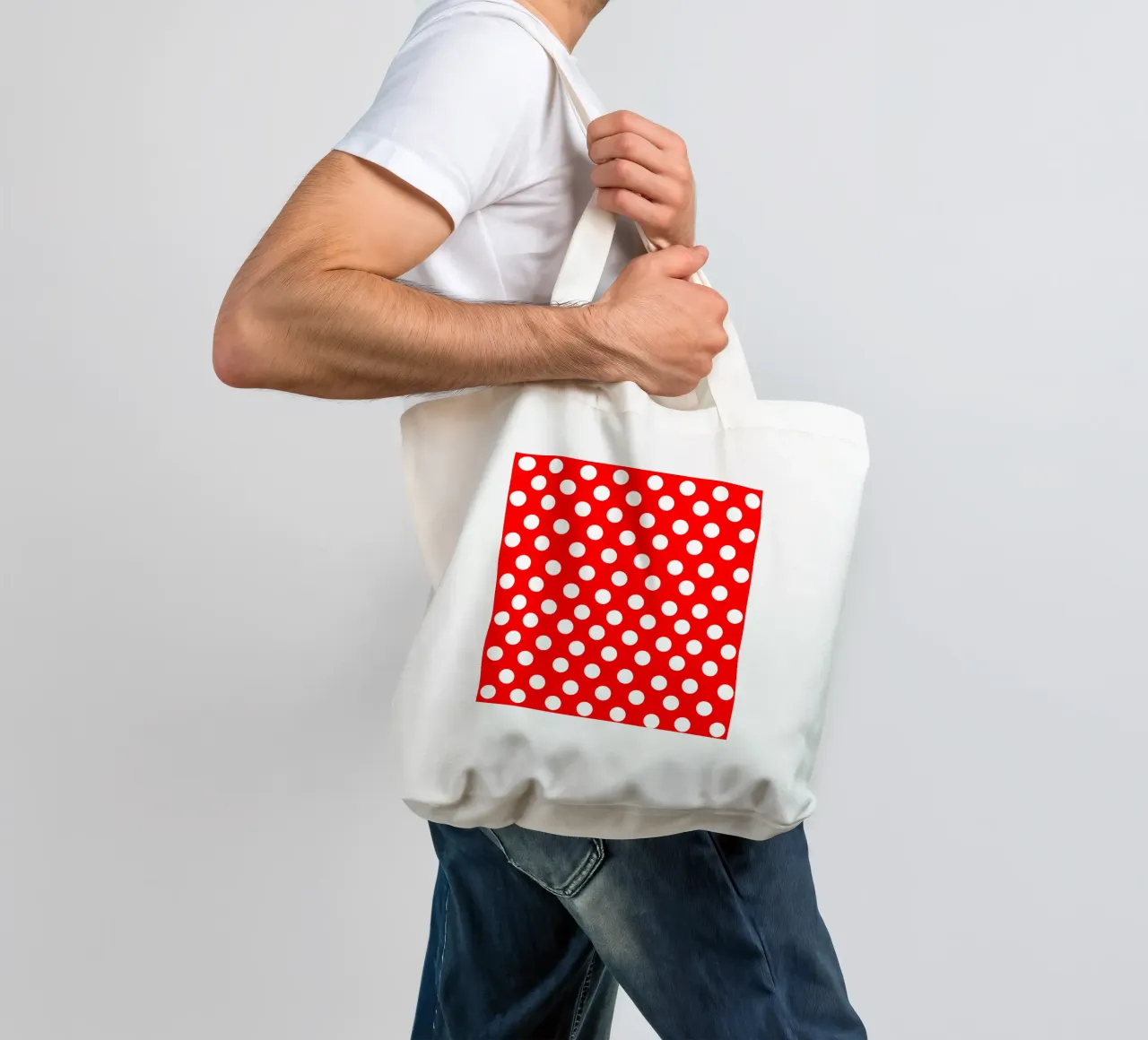 Red polka dots pattern borsa in juta da baobabprintstore