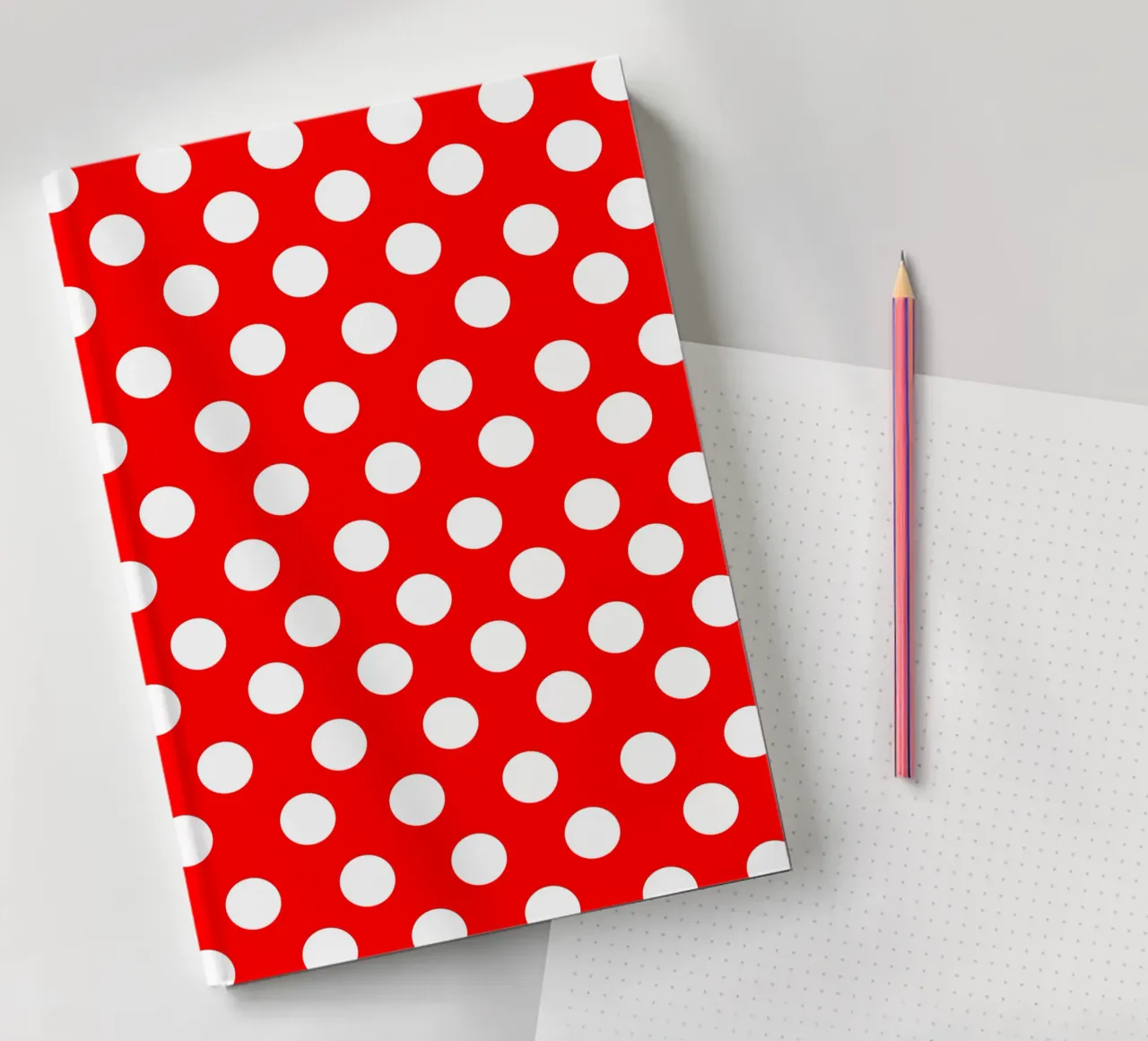 Red polka dots pattern notebook by baobabprintstore