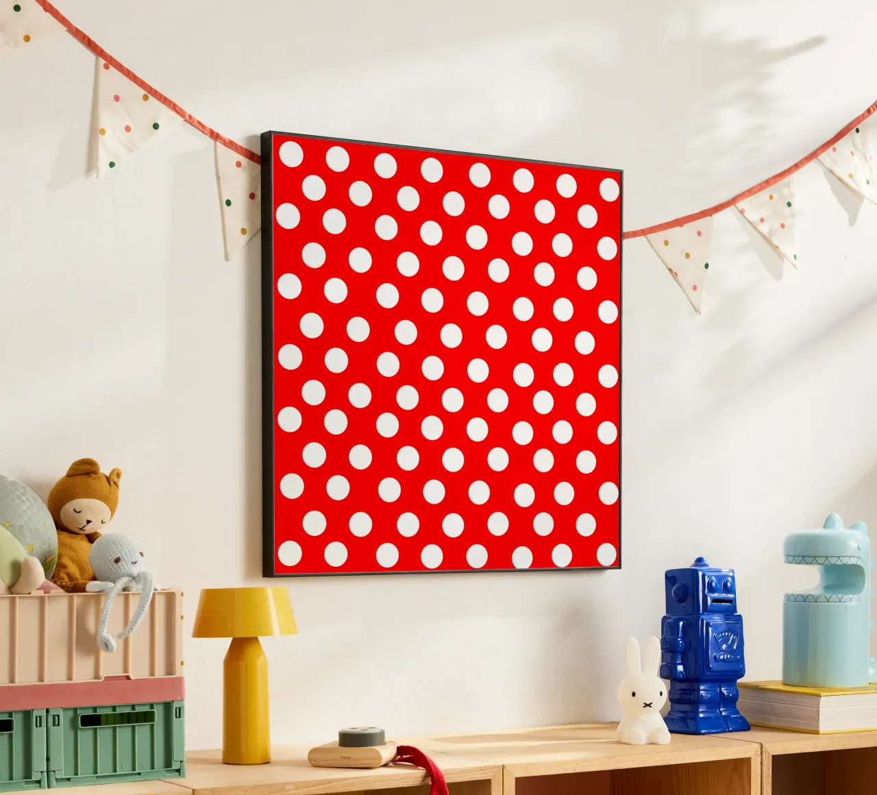 Red polka dots pattern alu-dibond by baobabprintstore
