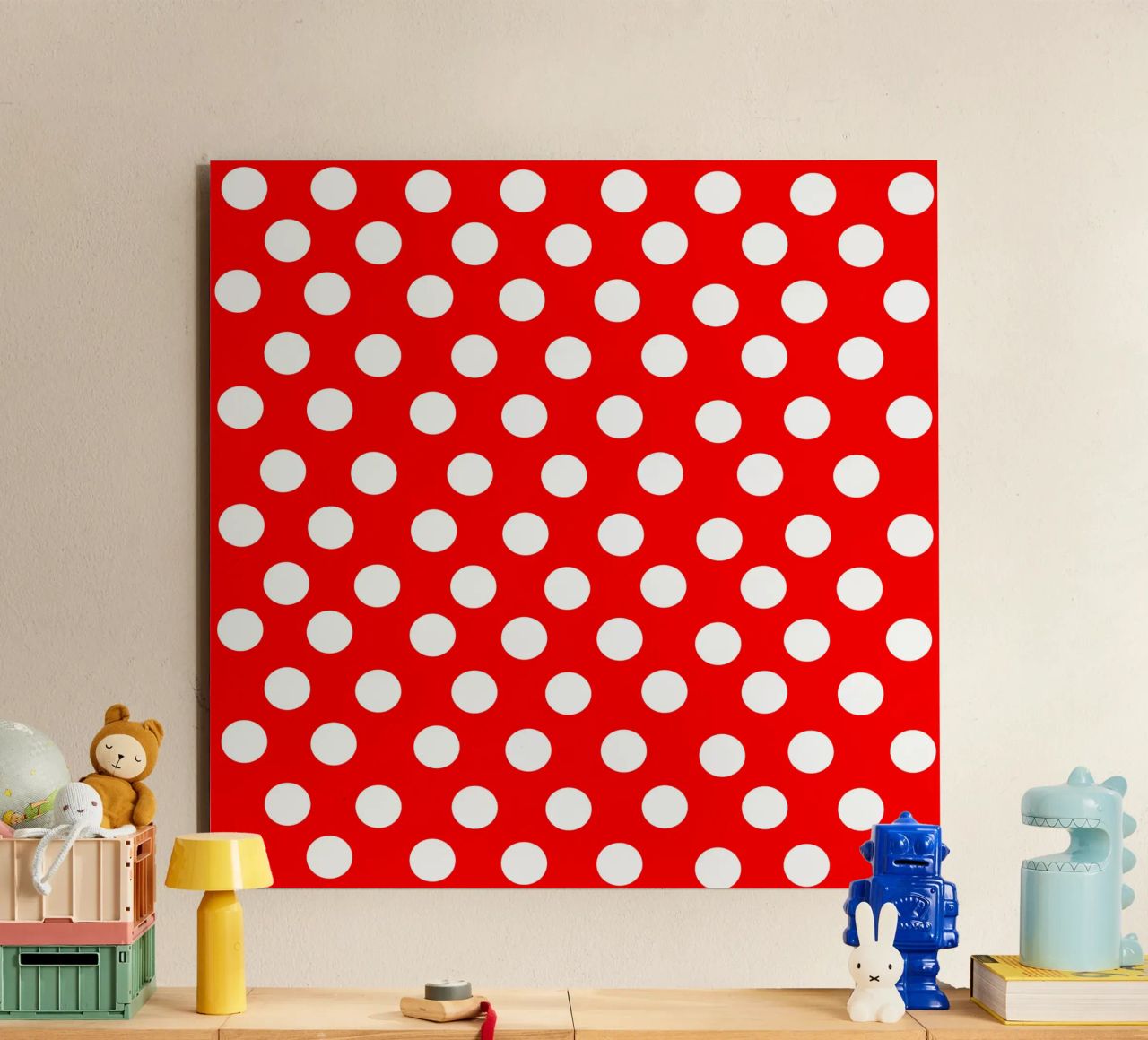 Red polka dots pattern alluminio dibond da baobabprintstore