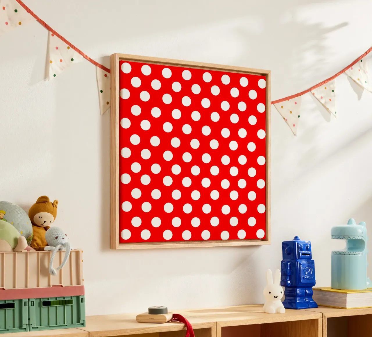 Red polka dots pattern canvas van baobabprintstore