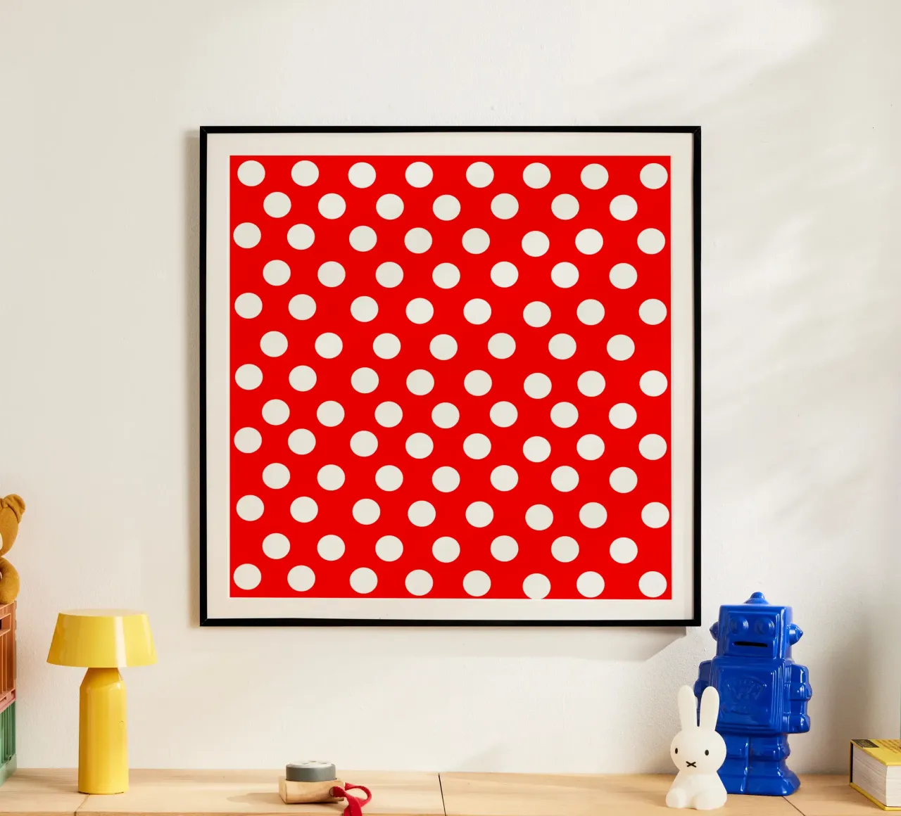 Red polka dots pattern poster van baobabprintstore