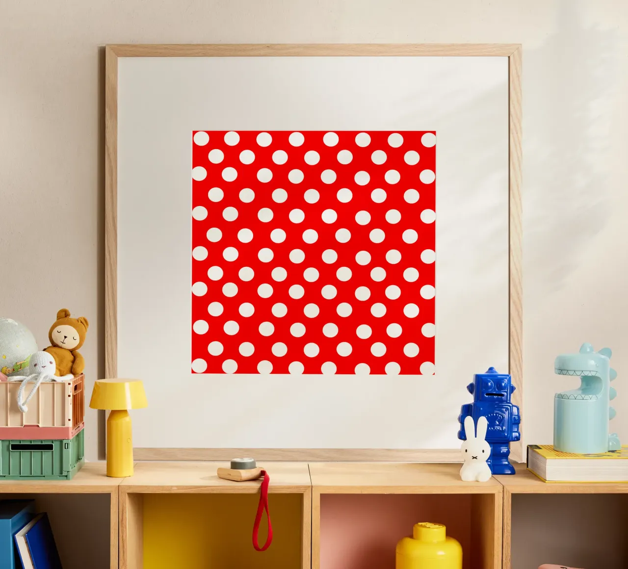 Red polka dots pattern poster van baobabprintstore