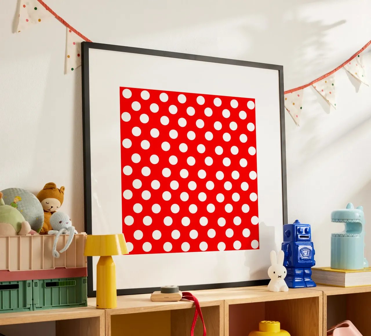 Red polka dots pattern poster van baobabprintstore