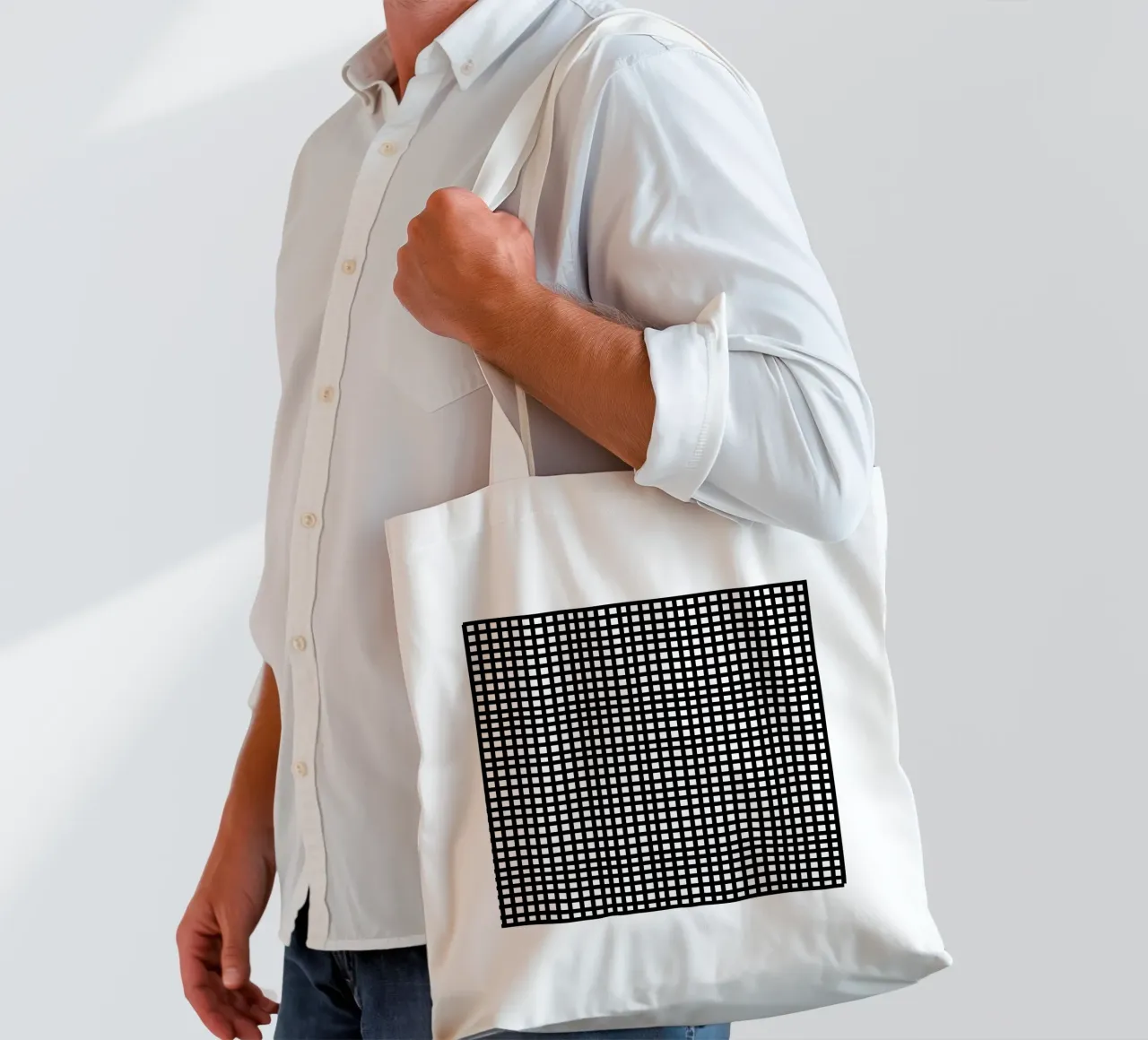 Black square mesh grid borsa in juta da baobabprintstore