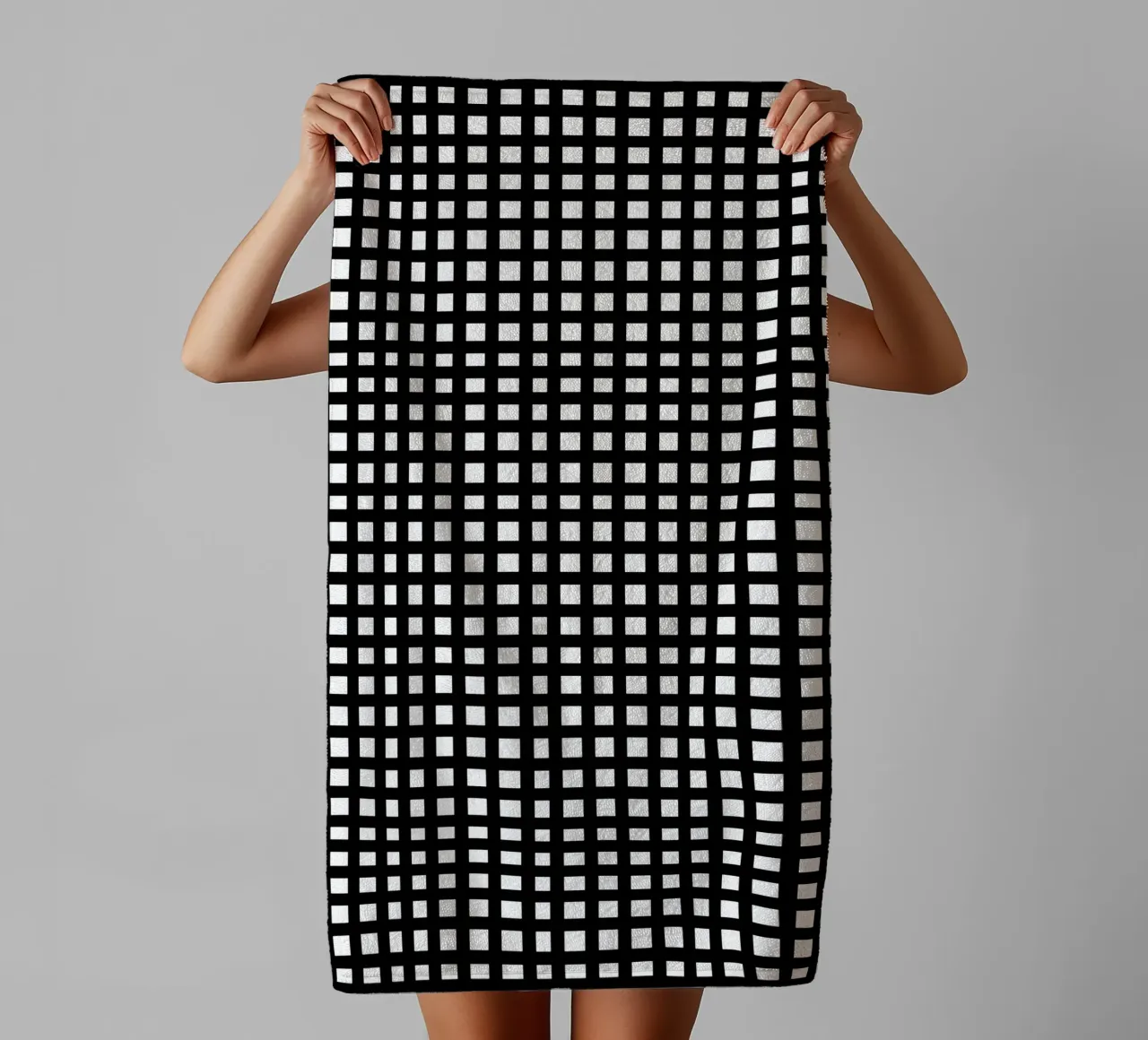 Black square mesh grid asciugamano da bagno da baobabprintstore