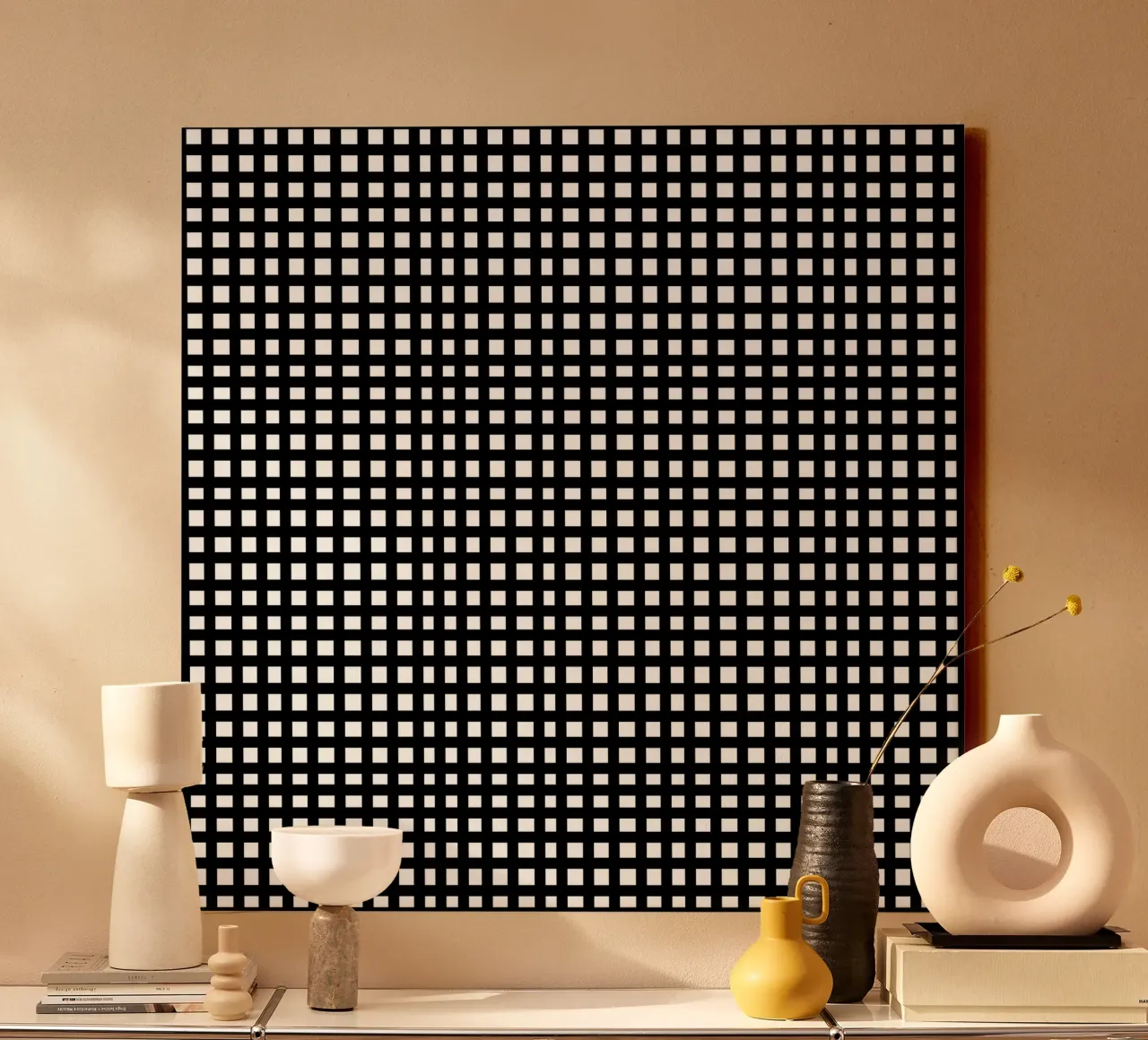 Black square mesh grid canvas by baobabprintstore