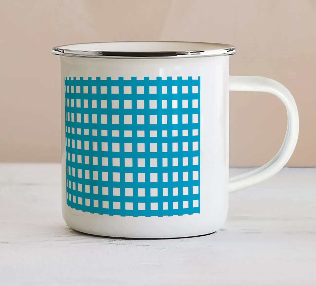 Blue square mesh grid Emaille Tasse von baobabprintstore