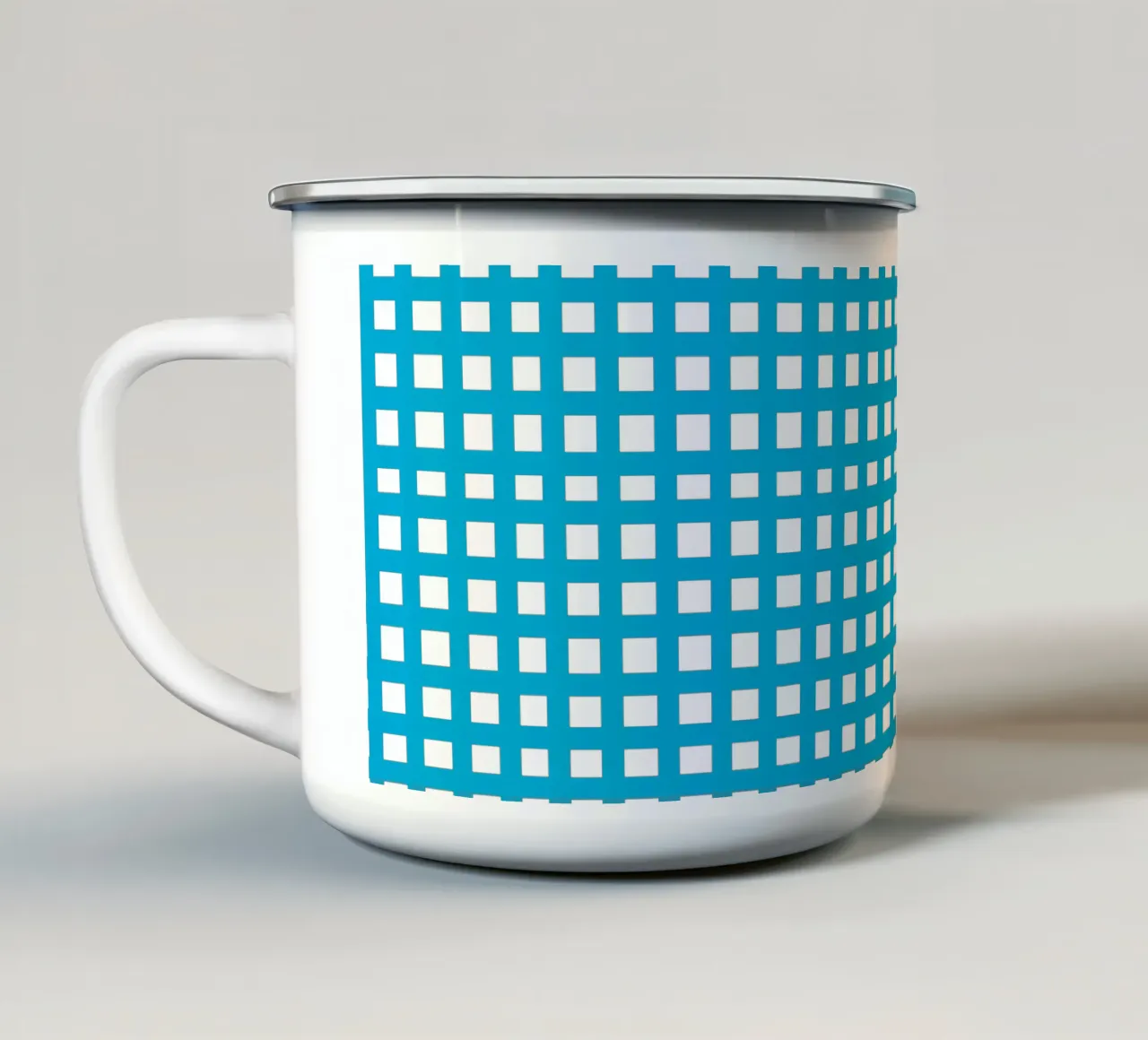 Blue square mesh grid emaille mok van baobabprintstore
