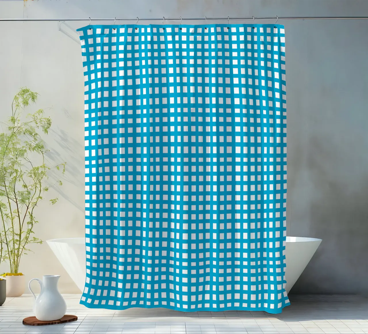 Blue square mesh grid tenda da doccia da baobabprintstore