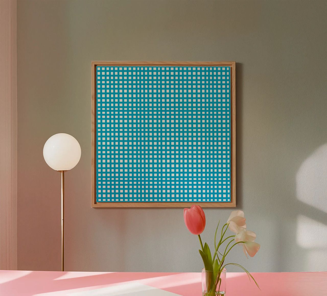 Blue square mesh grid alluminio dibond da baobabprintstore