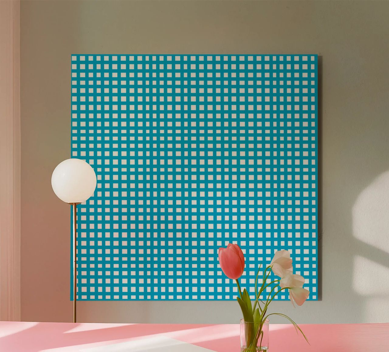 Blue square mesh grid alluminio dibond da baobabprintstore