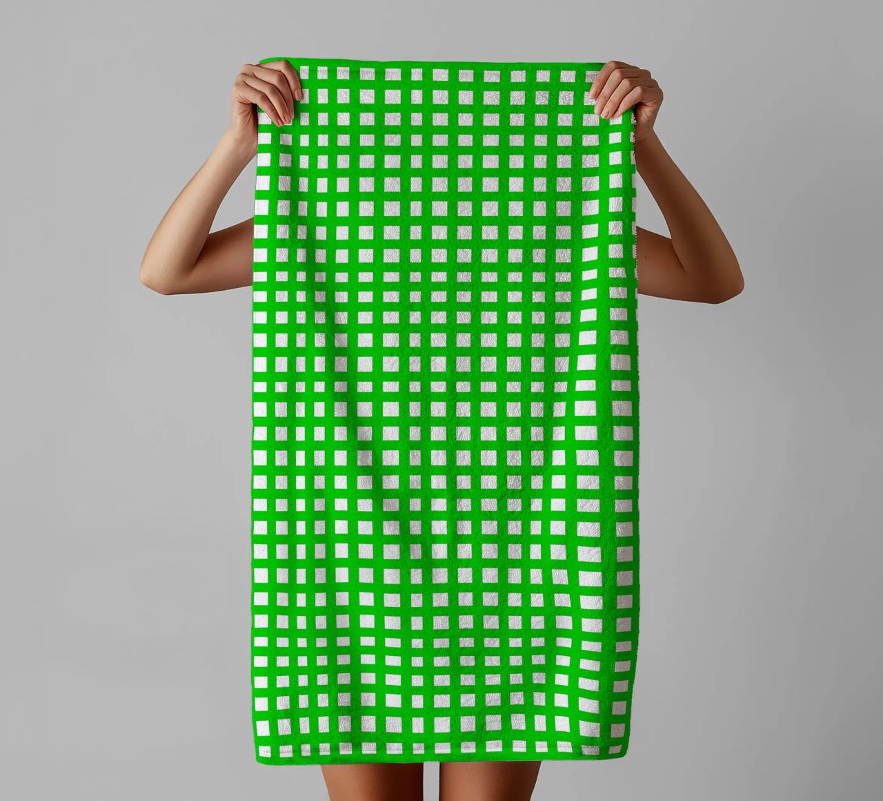 Green square mesh grid asciugamano da bagno da baobabprintstore