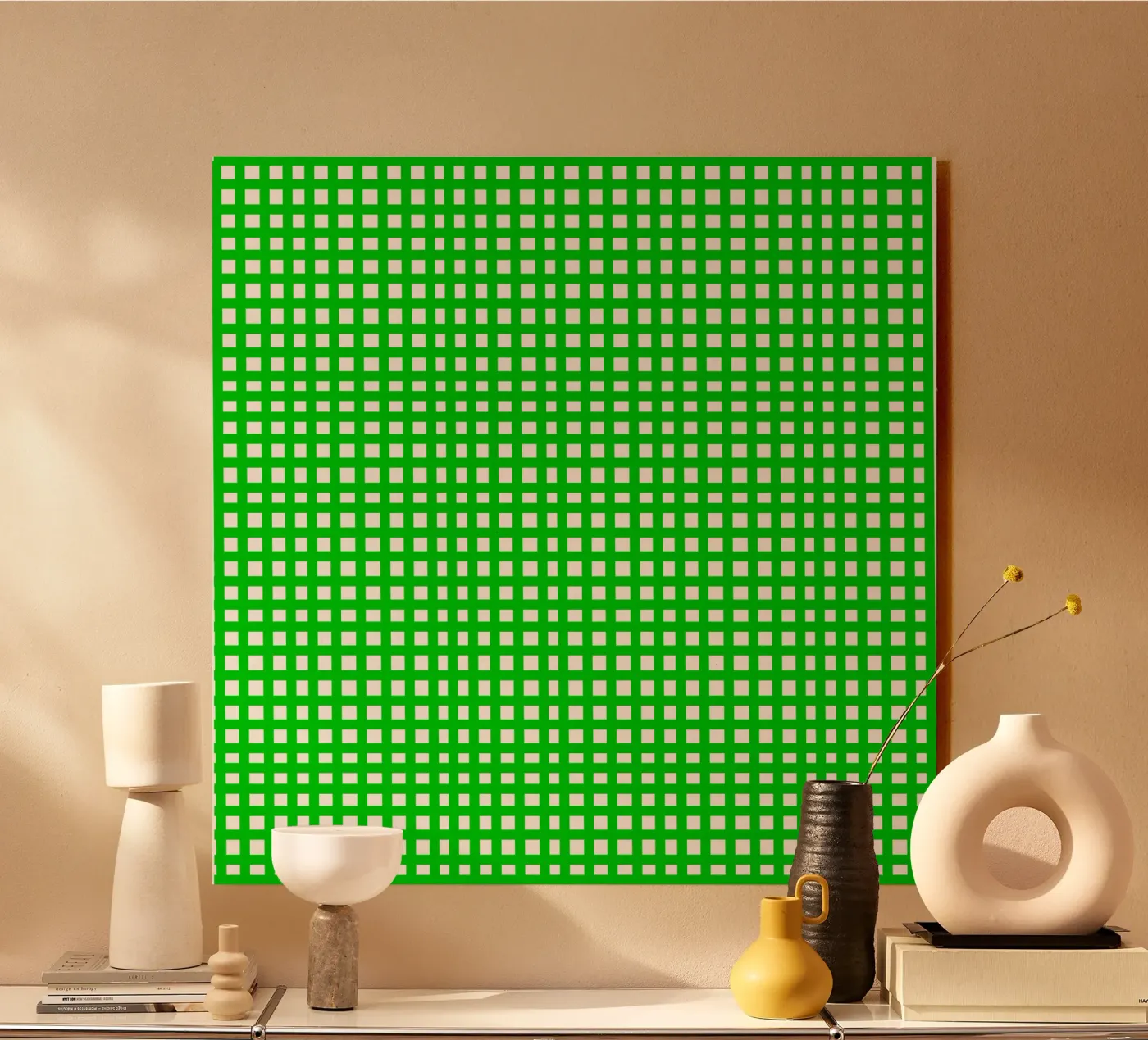 Green square mesh grid acrylic glass by baobabprintstore