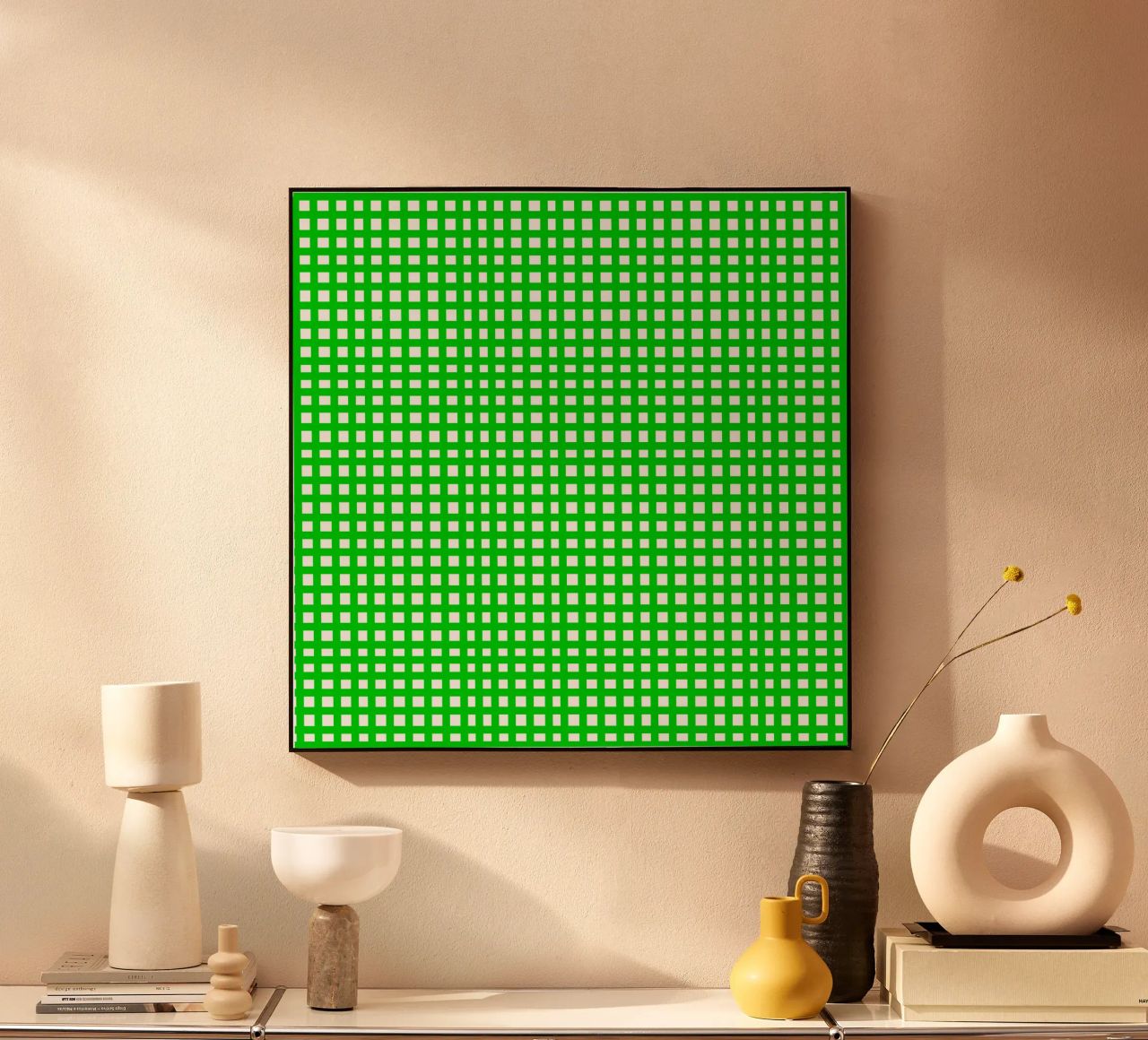 Green square mesh grid alluminio dibond da baobabprintstore