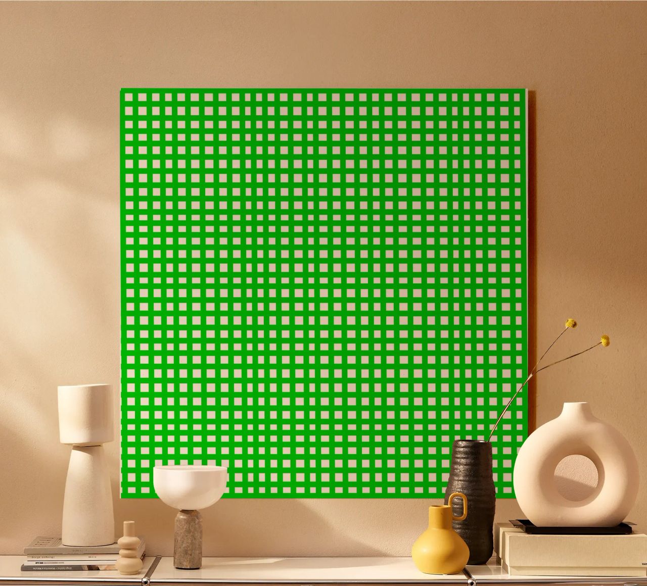 Green square mesh grid alluminio dibond da baobabprintstore